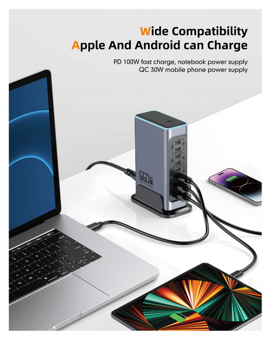 智能多埠充電塔|140W彩光多設備快速充電座