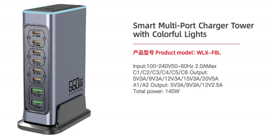 智能多埠充電塔|140W彩光快速充電座 多設備高效充電【Price negotiable】