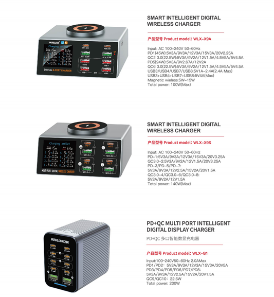 智能數位無線充電器 WLX-X9A|8孔100W多設備快速充電座